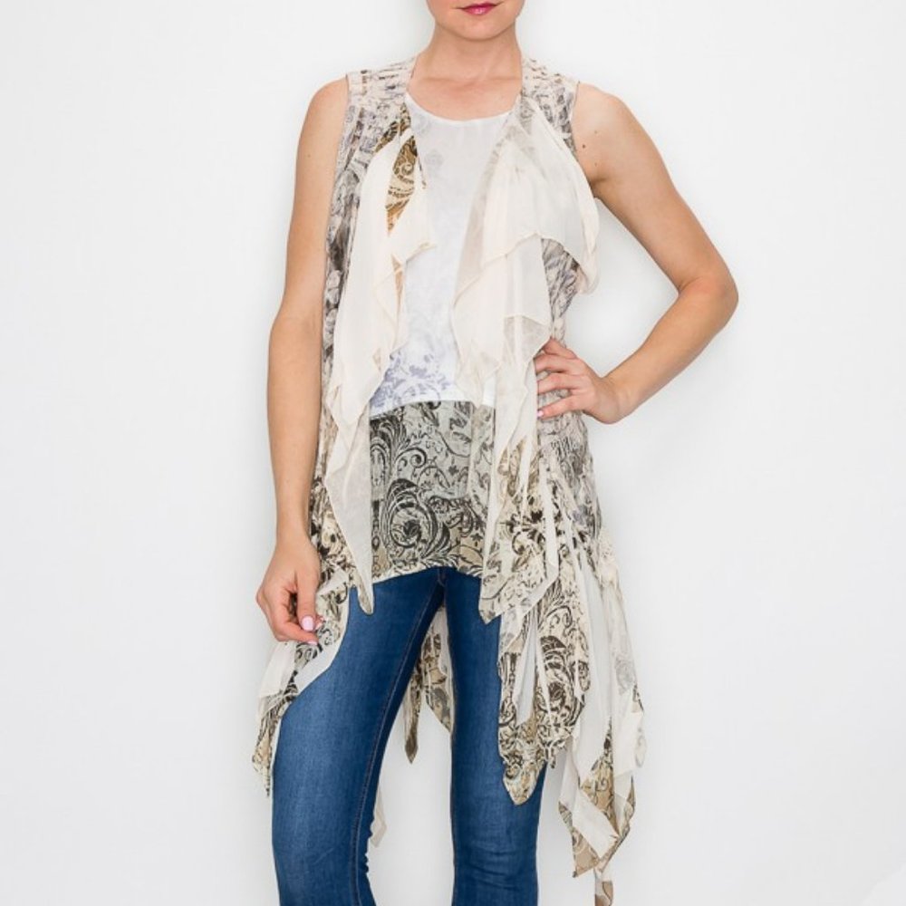 NEW ORIGAMI CHIFFON BOHEMIAN VEST western shabby chic SM-4X kimono duster wrap